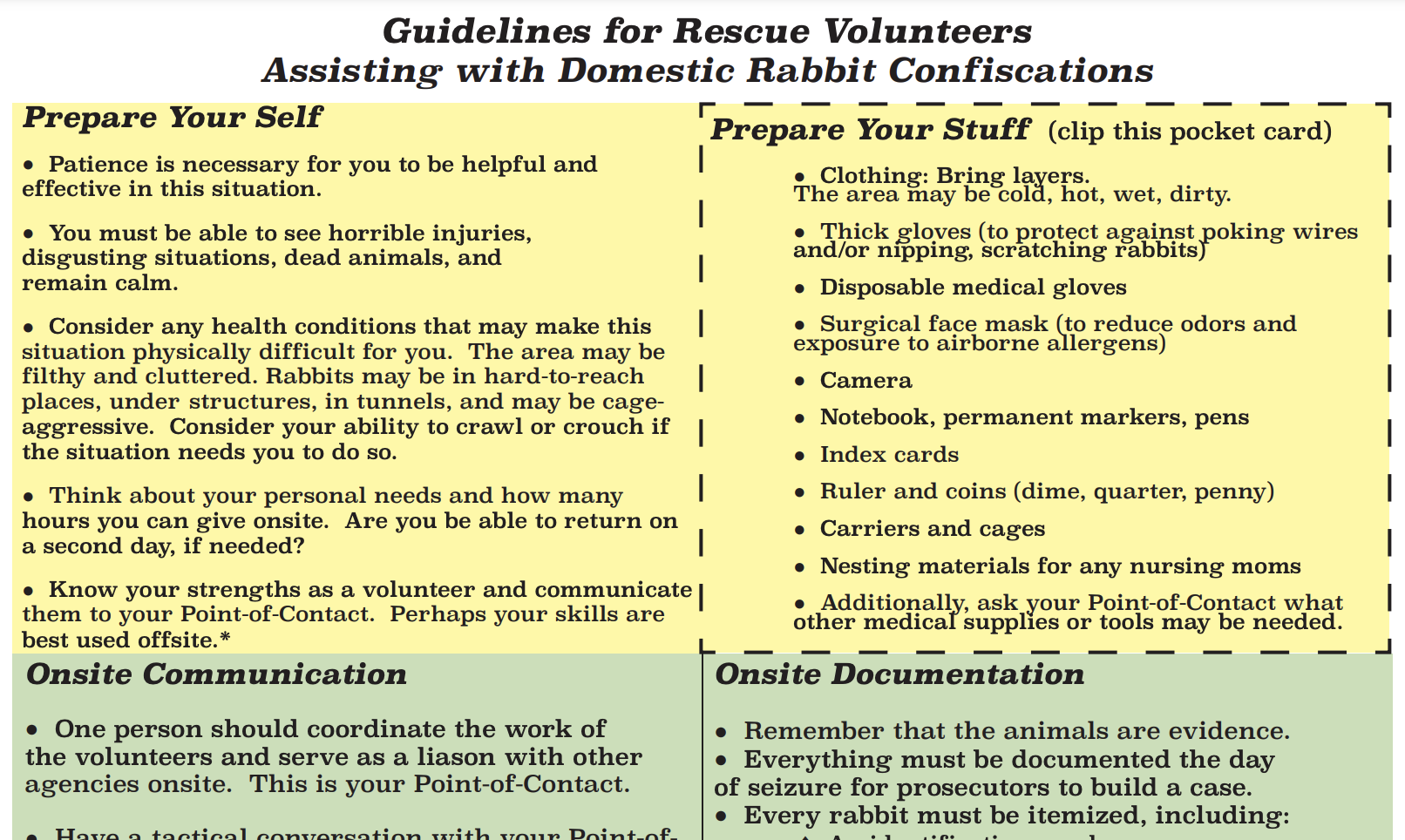Guidelines for Rescue Volunteers Assisting with Domestic Rabbit Confiscations